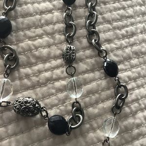 1928 necklace with black, clear, and silver coloured beads 38”